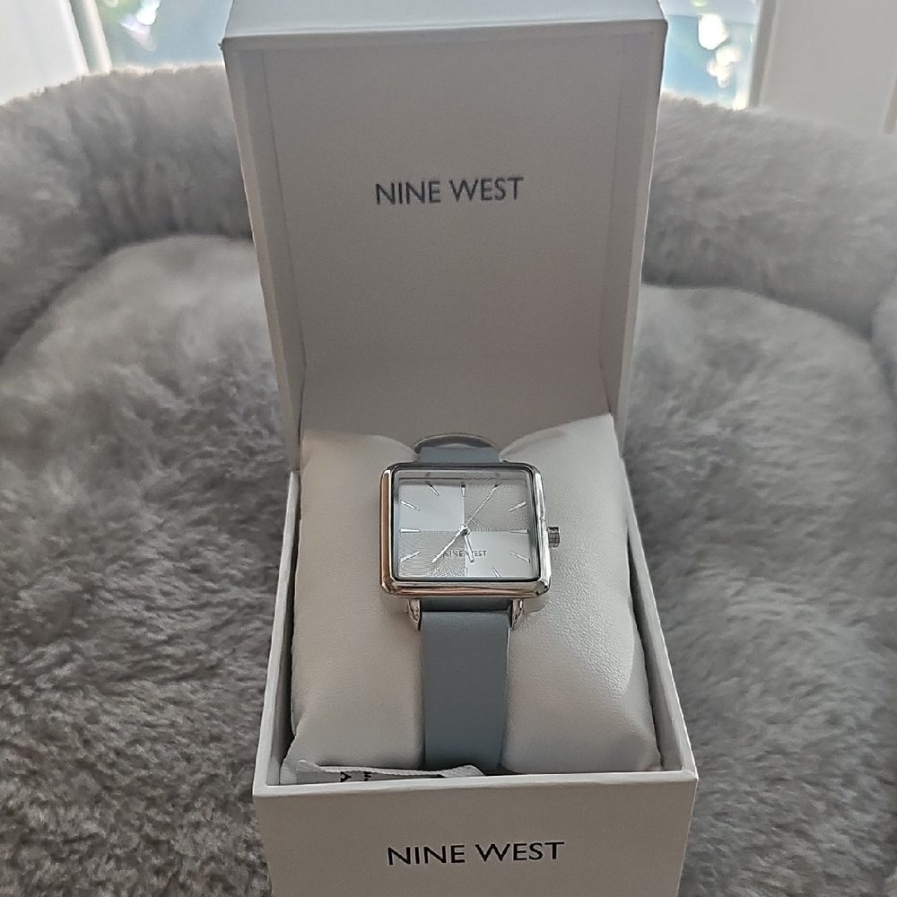 Nine West Silver-Tone Watch with Gray Strap